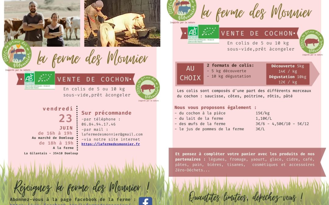 panier du 16 juin – vente de cochon le 23 juin