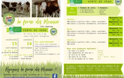 panier du 11 aout – vente de veau les 15 et 16 septembre – la ferme des Monnier vous invite à l’apéro le 16 septembre